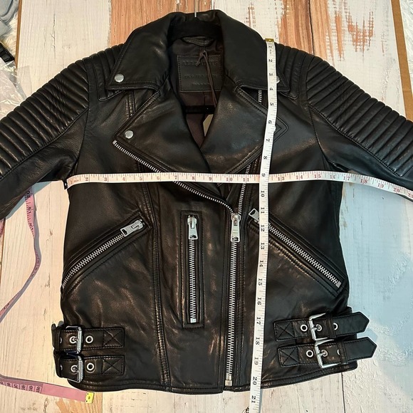 All Saints Estella Biker Moto Lamb Leather Crop Jacket Size 2 Black - Picture 10 of 13